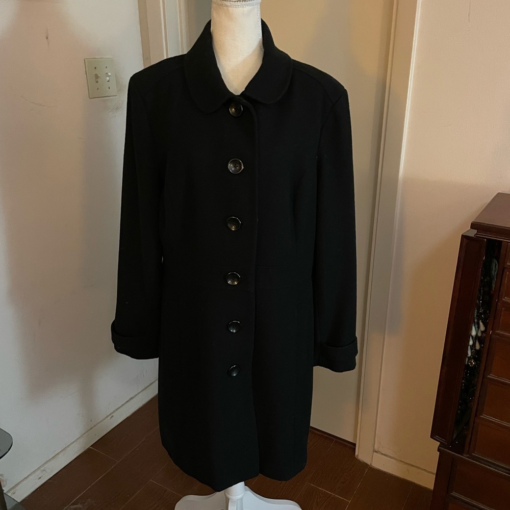 Old Navy Black Recycled Wool Coat collar button down size XL slant front pockets - Picture 3 of 15